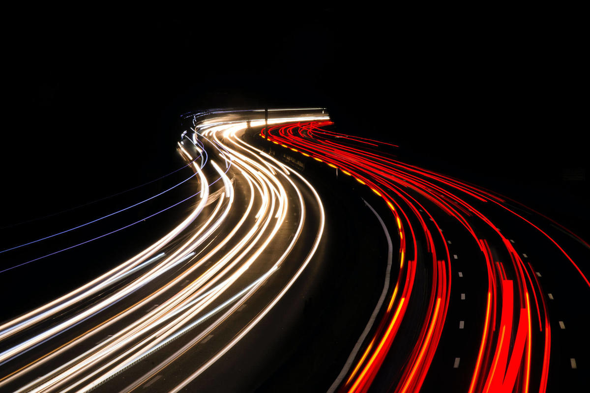 Image of traffic at night taken with long shutter speed 